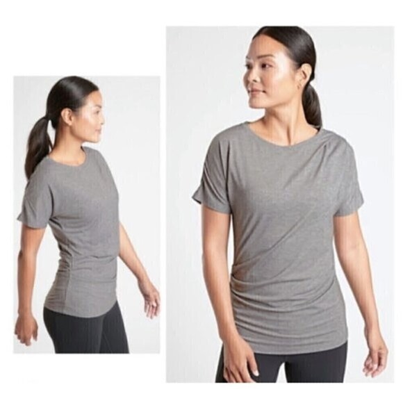 Athleta Tops - Athleta Essence Pleated Ruched Lightweight Short Sleeve Tee Gray Size XXS